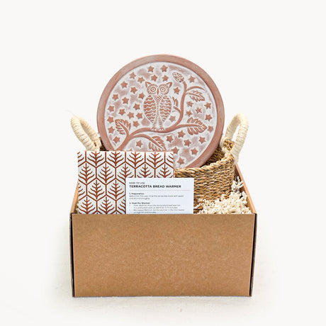 Bread Warmer & Basket Gift Set with Tea Towel - Owl Round-0