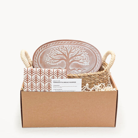 Bread Warmer & Basket Gift Set with Tea Towel - Tree of Life Oval-0