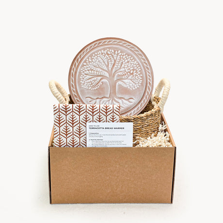 Bread Warmer & Basket Gift Set with Tea Towel - Tree of Life Round-0