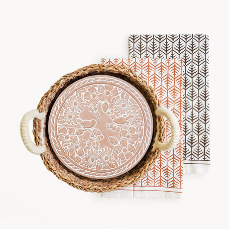 Bread Warmer & Basket Gift Set with Tea Towel - Garden Round-0