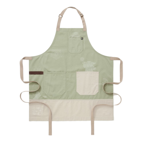 Green apron with beige accents on a white background