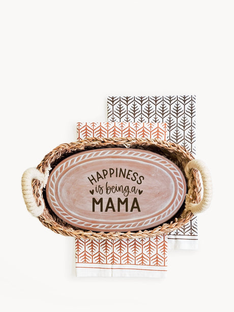 Bread Warmer & Basket Gift Set with Tea Towel - Mom Oval-7