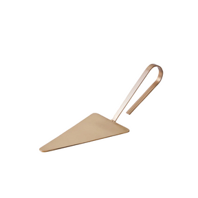 Bronze cake server with a handle on a white background