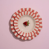 Ceramic Stripe Salad Plate, Red- 8.25x 8.25 x 1.25 Inches ( Set of 2 )