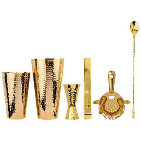 24K Gold Plate Hammered Copper Cocktail Shaker Set - Sumiye Co
