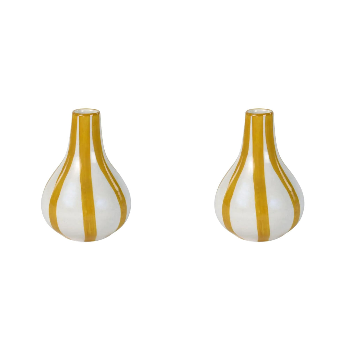Ceramic Stripe  bud vase, Yellow-  3.5 x 3.5 x 4.75 Inches ( Set of 2 )