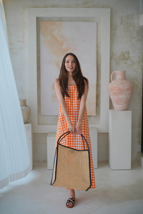 Viviana Oversized Cane and Leather Tote in Dark Brown - Sumiye Co