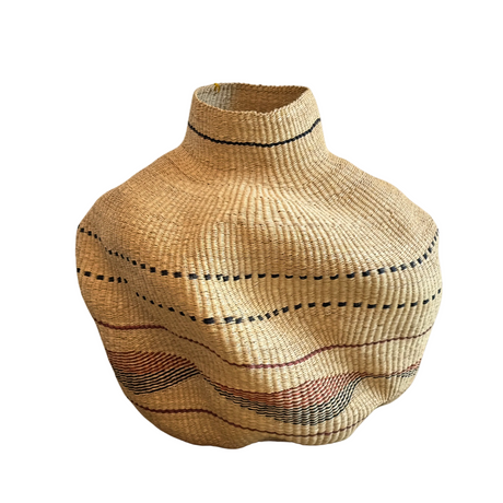 Woven basket with a cylindrical shape on a white background
