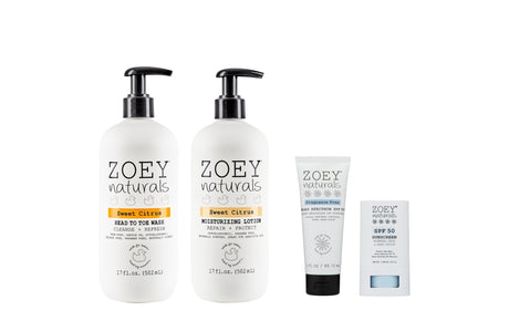 Zoey Naturals skincare products on a white background