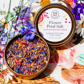 Flower Petal Salt container with colorful flowers on a floral background