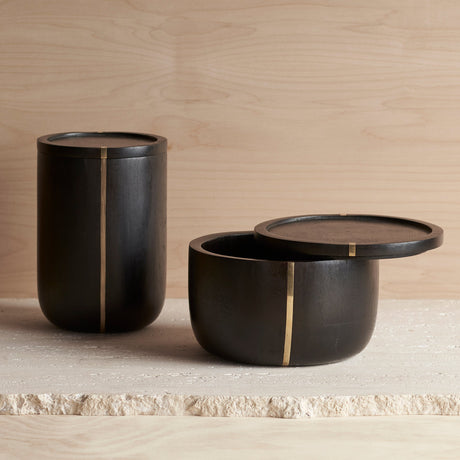 Mango Wood & Brass Tall Canister