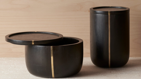 Mango Wood & Brass Tall Canister - Sumiye Co