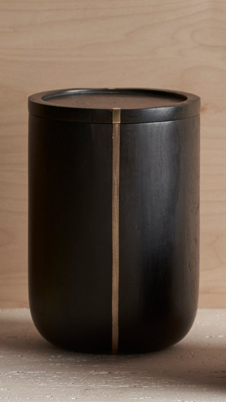 Mango Wood & Brass Tall Canister - Sumiye Co