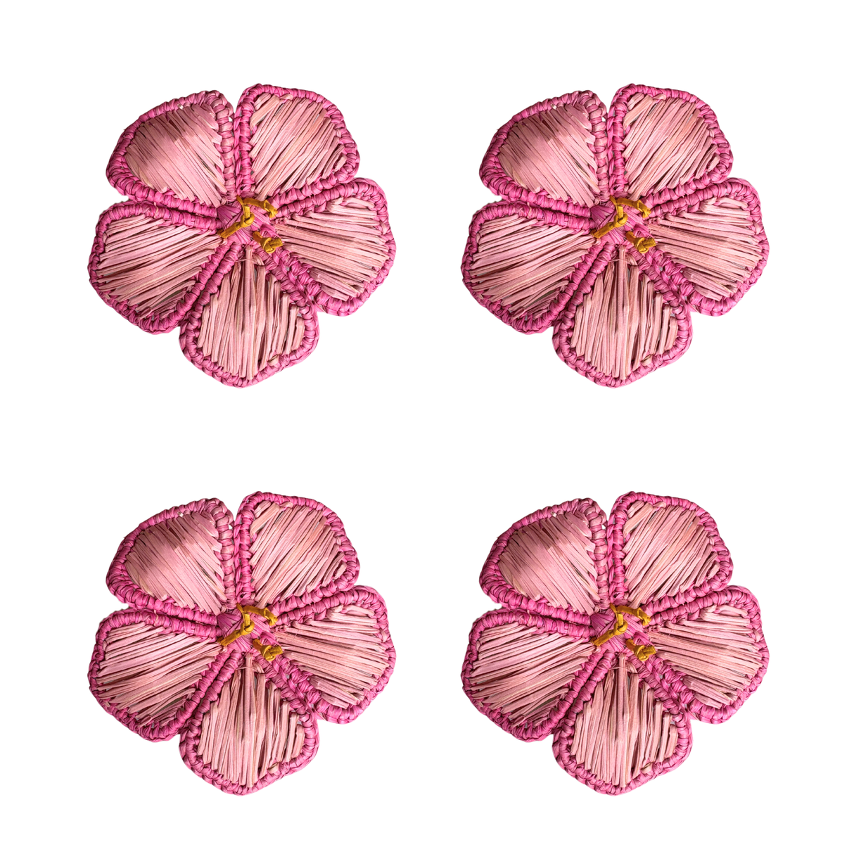 Four pink floral patterns on a white background