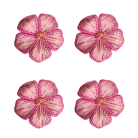 Four pink floral patterns on a white background