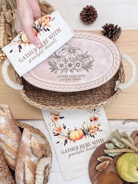 Bread Warmer & Basket Gift Set with Tea Towel - Pumpkin Oval-1