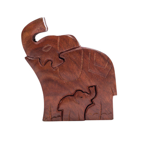 Mom and Baby Elephant Puzzle Box - Hand Carved Wood, Fair Trade by Matr Boomie - Sumiye Co
