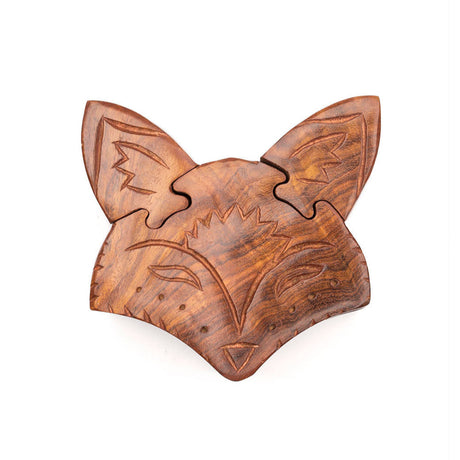 Fox Face Puzzle Box - Hand Carved Sustainable Wood by Matr Boomie - Sumiye Co