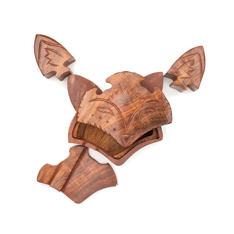 Fox Face Puzzle Box - Hand Carved Sustainable Wood by Matr Boomie - Sumiye Co