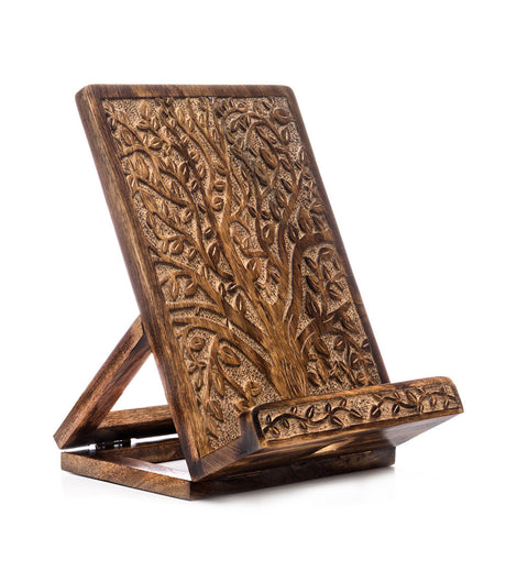Aranyani Tree of Life Book Holder Tablet Stand - Hand Carved Wood by Matr Boomie - Sumiye Co