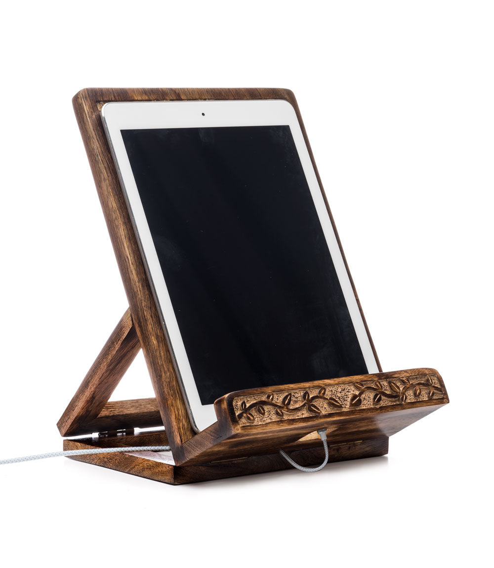 Aranyani Tree of Life Book Holder Tablet Stand - Hand Carved Wood by Matr Boomie - Sumiye Co