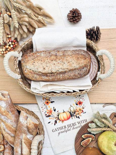 Bread Warmer & Basket Gift Set with Tea Towel - Pumpkin Oval-3
