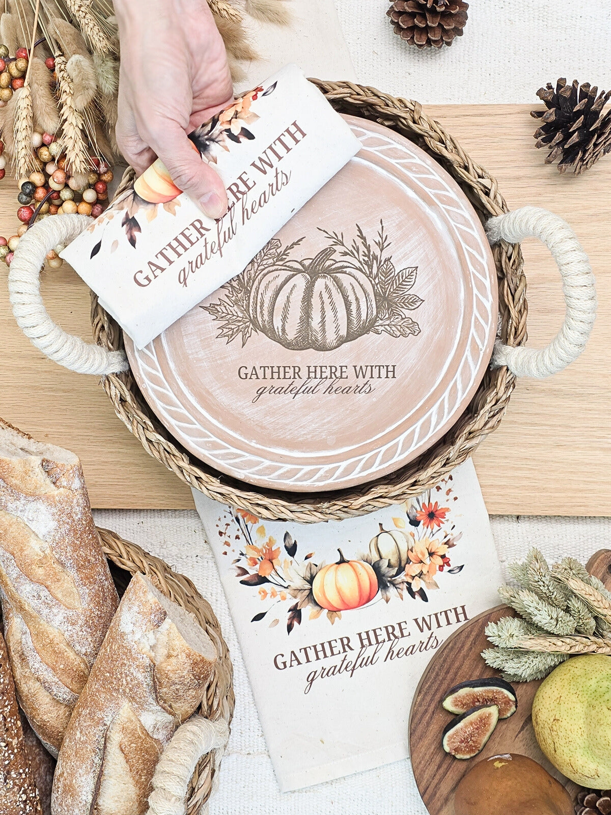 Bread Warmer & Basket Gift Set with Tea Towel - Pumpkin Round-1