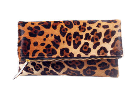 Leopard Print Leather Fold over Clutch  | Ethically Sourced Hides - Sumiye Co
