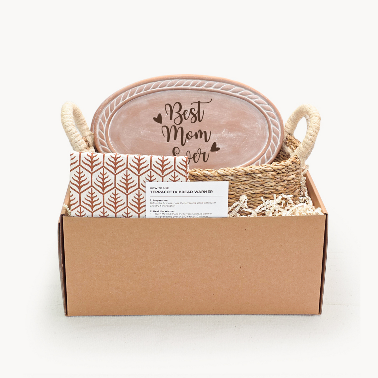 Bread Warmer & Basket Gift Set with Tea Towel - Mom Oval-0