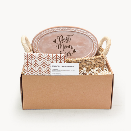 Bread Warmer & Basket Gift Set with Tea Towel - Mom Oval-0