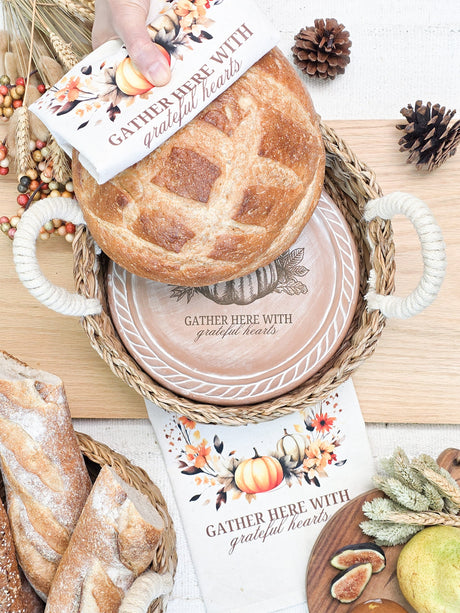 Bread Warmer & Basket Gift Set with Tea Towel - Pumpkin Round-2