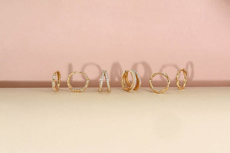 14k Gold & Diamond Twisted Huggie Hoops - Sumiye Co