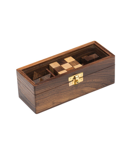 Geometric Puzzle Game Trio Gift Set - Hand Carved Wood by Matr Boomie - Sumiye Co
