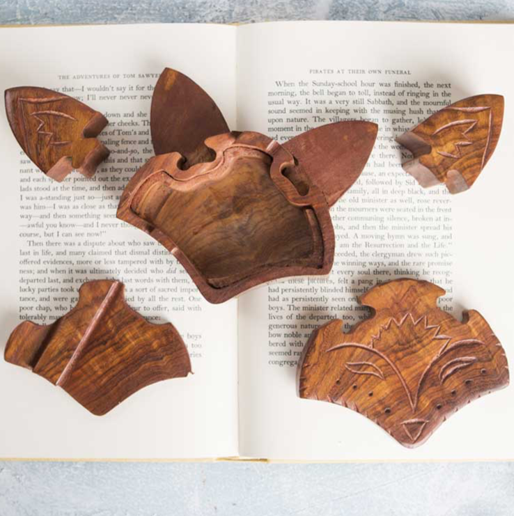 Fox Face Puzzle Box - Hand Carved Sustainable Wood - Sumiye Co