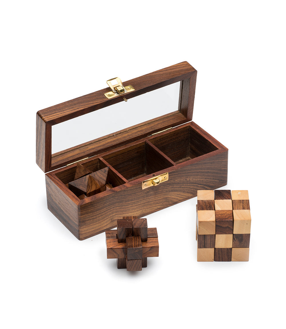 Geometric Puzzle Game Trio Gift Set - Hand Carved Wood by Matr Boomie - Sumiye Co