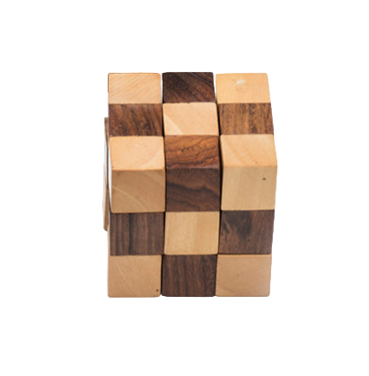 Wooden puzzle with a wooden box on a white background