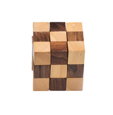 Wooden puzzle with a wooden box on a white background