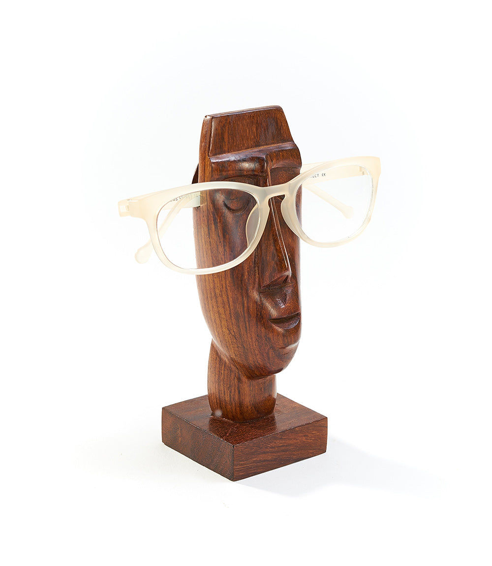 Face Glasses Holder Stand - Hand Carved Indian Rosewood by Matr Boomie - Sumiye Co