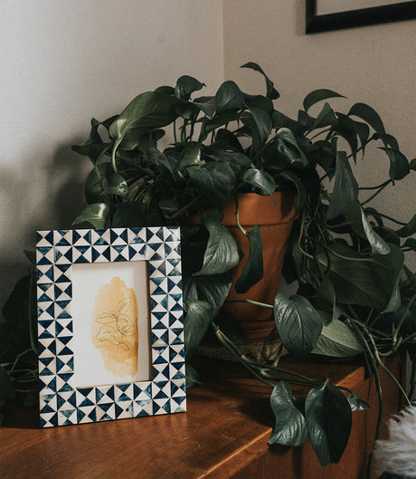 Varuna 4x6 Cobalt Picture Frame - Fair Trade Carved Bone - Sumiye Co