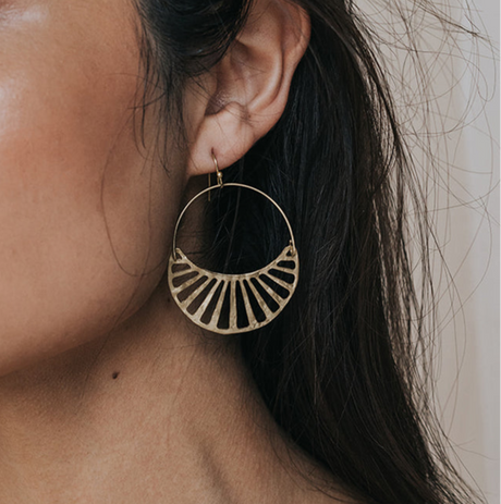 Rajani Gold Hoop Earrings - Crescent Disc by Matr Boomie - Sumiye Co