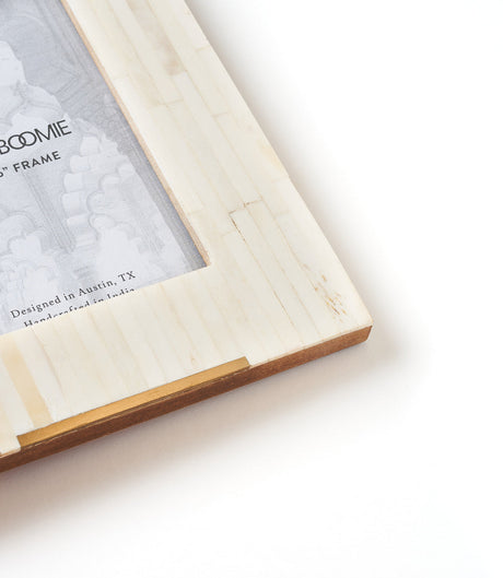 Mukhendu 4x6 Picture Frame -  Carved Bone, Brass Accent - Sumiye Co