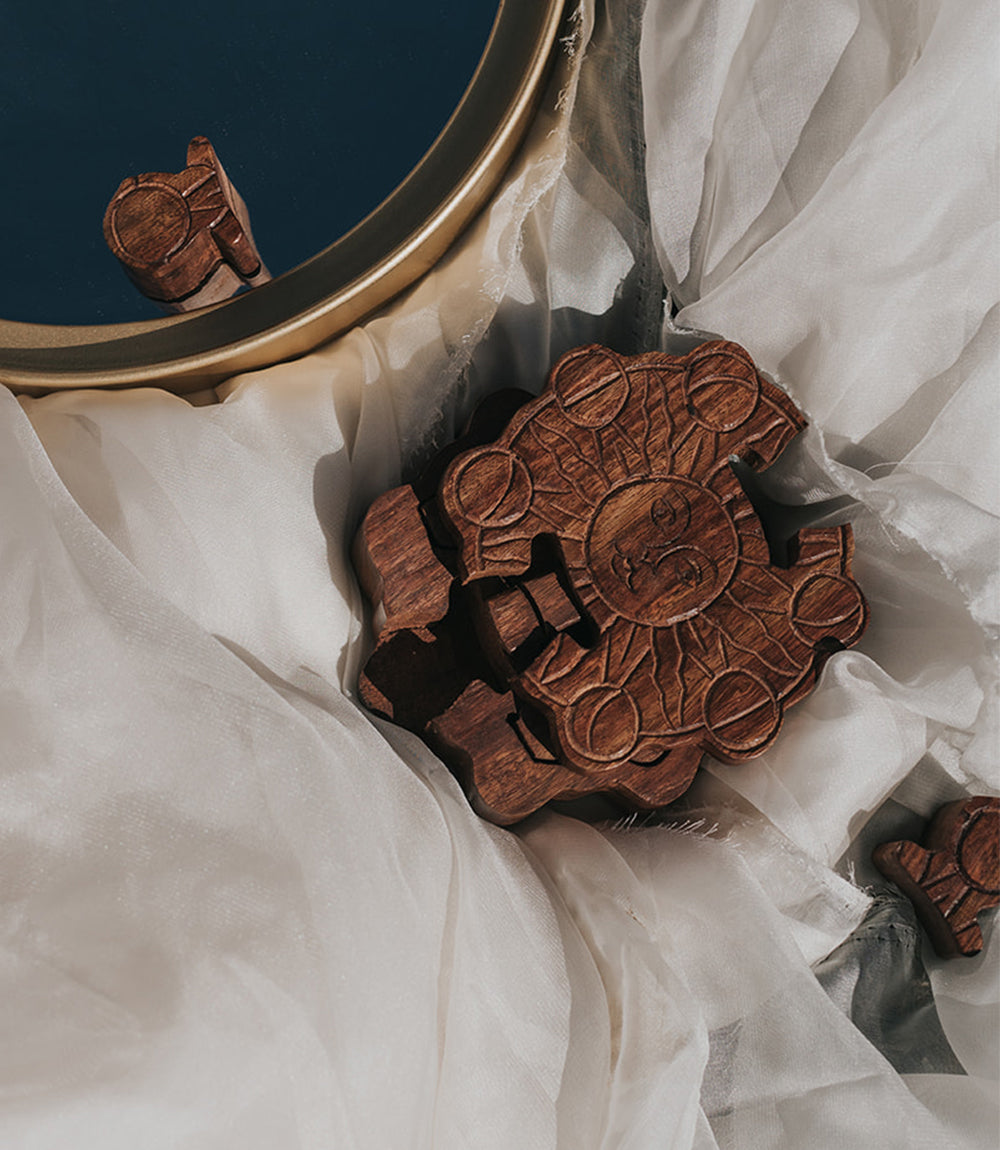 Sun and Moon Phase Puzzle Box - Handcrafted Sheesham Wood by Matr Boomie - Sumiye Co