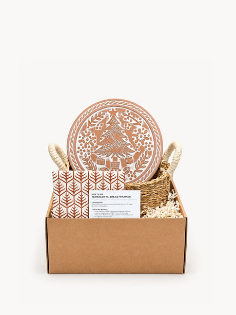 Bread Warmer & Basket Gift Set with Tea Towel - Christmas Round-0