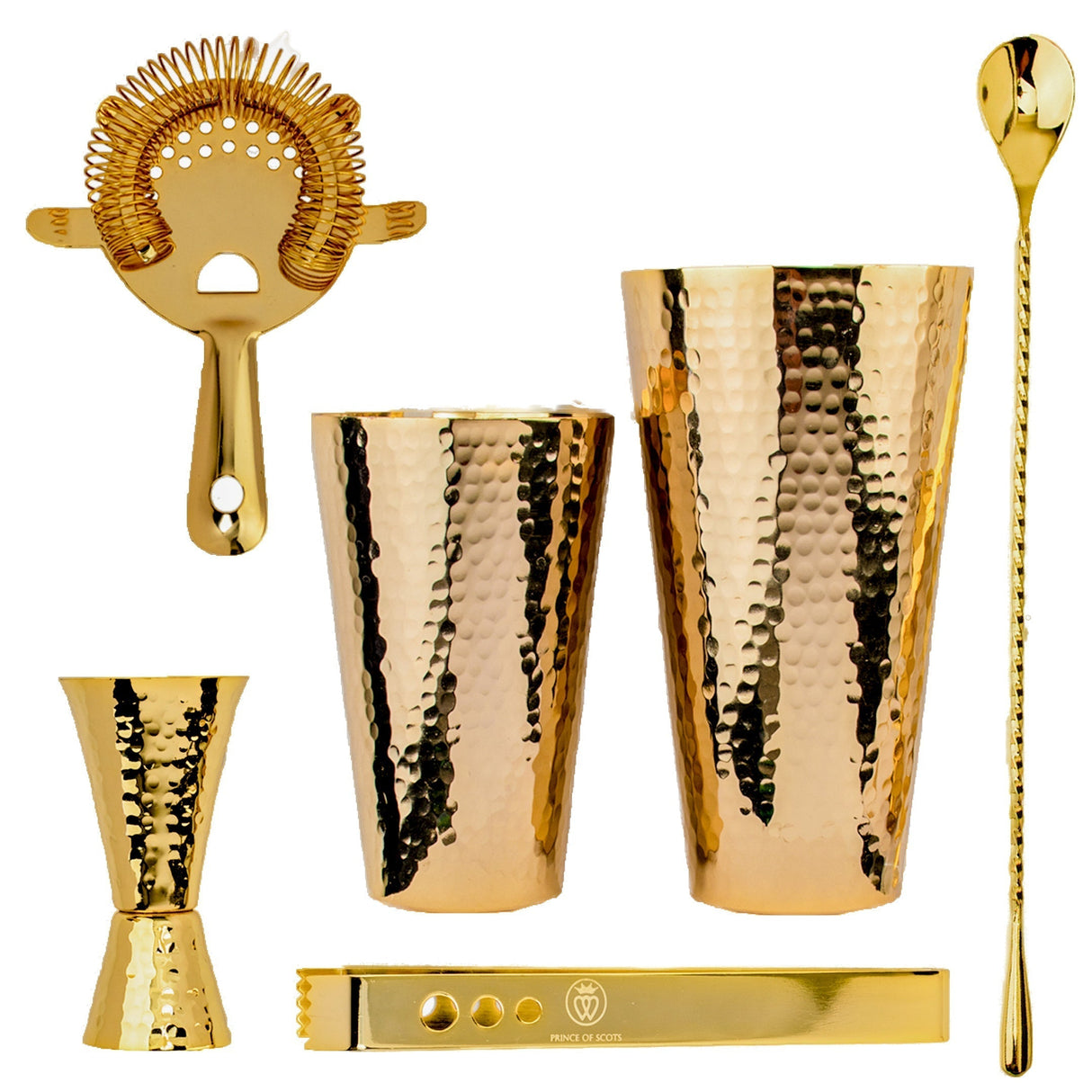 24K Gold Plate Hammered Copper Cocktail Shaker Set - Sumiye Co