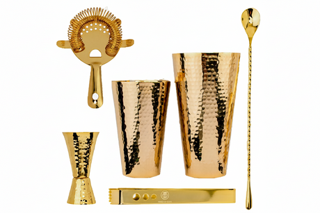 24K Gold Plate Hammered Copper Cocktail Shaker Set - Sumiye Co