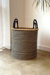 S/2 Handwoven Hamper - Natural with Black Stripes - Sumiye Co