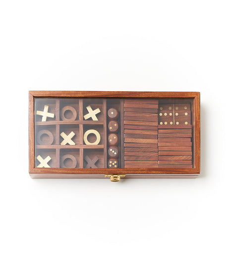 3-in-1 Game Set Dice, Dominoes, Tic Tac Toe - Handcrafted Wood by Matr Boomie - Sumiye Co