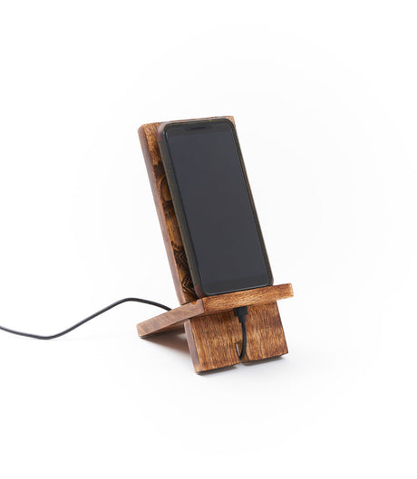 Mandala Phone Holder - Mango Wood, Brass Inlay by Matr Boomie - Sumiye Co