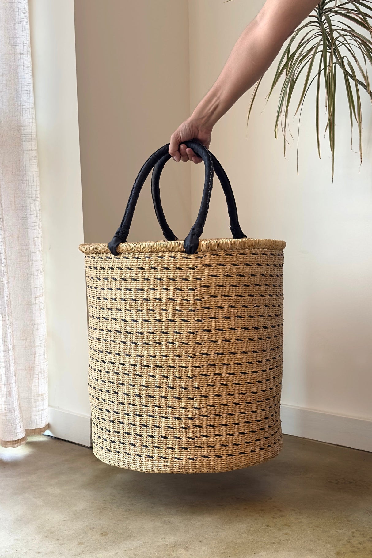 Natural w/ Black Horizontal Dashes Laundry Hamper - Sumiye Co