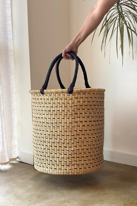 Natural w/ Black Horizontal Dashes Laundry Hamper - Sumiye Co